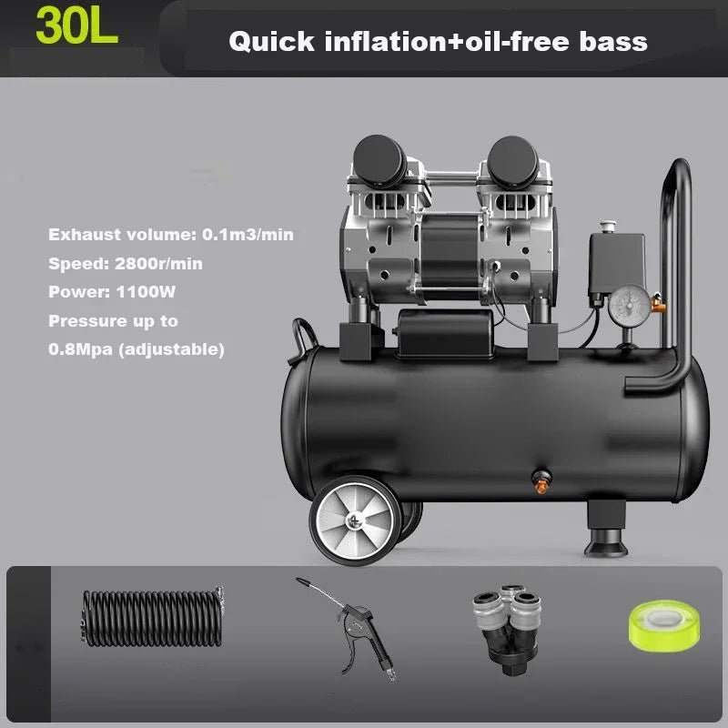 220V Silent Oil-freeCompressor 12/30/50L Portable