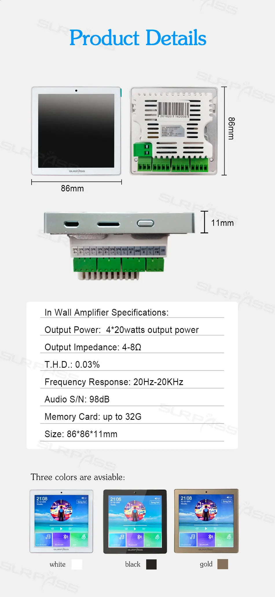 Bluetooth Wall Amplifier Smart Home Audio Mini Touch