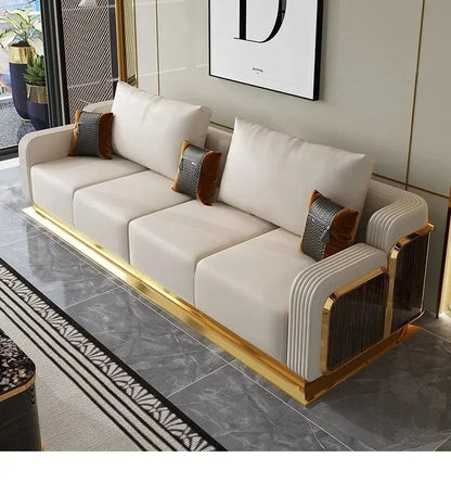Modern Luxury Leather with Wooden Sofa