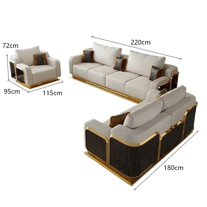 Modern Luxury Leather with Wooden Sofa