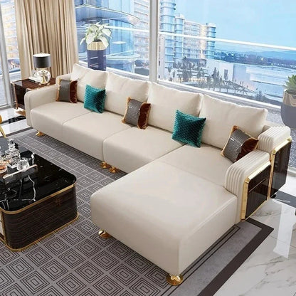 Modern Luxury Leather with Wooden Sofa