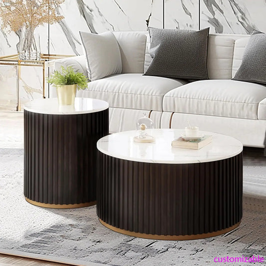 Round Wood Coffee Table Set of 2
