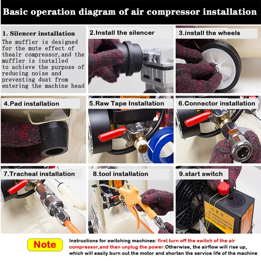 220V 1100W 8L Small Air Compressor 6L