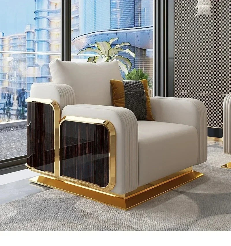 Modern Luxury Leather with Wooden Sofa
