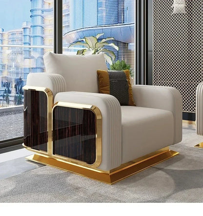 Modern Luxury Leather with Wooden Sofa