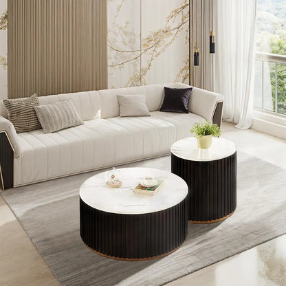 Round Wood Coffee Table Set of 2