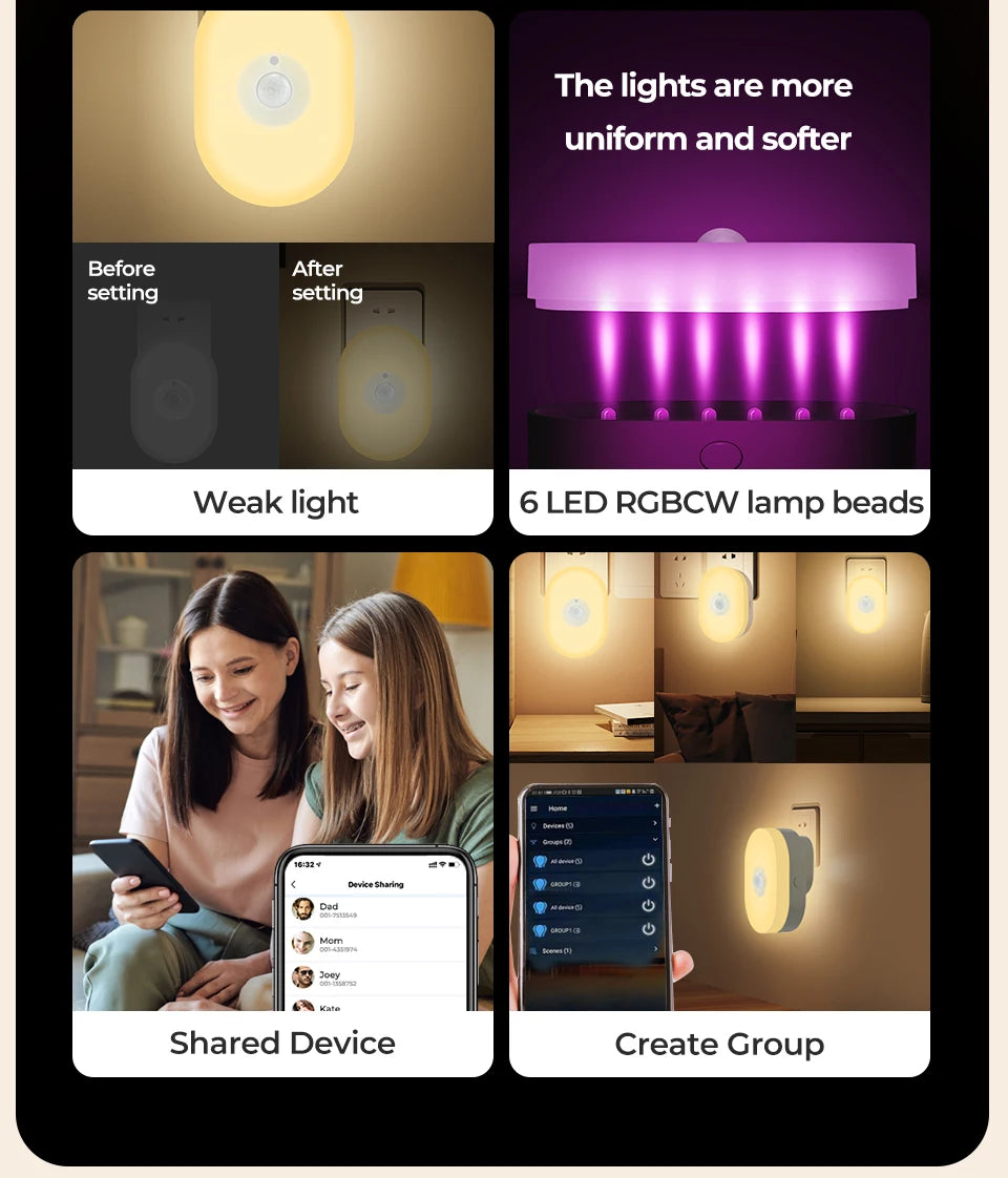 WiFi Tuya Smart Led Night Light PIR Motion Sensor