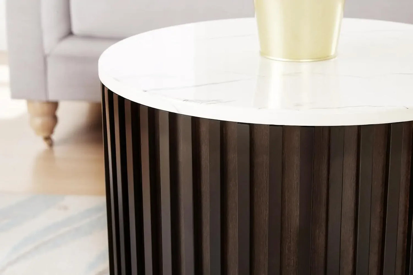 Round Wood Coffee Table Set of 2