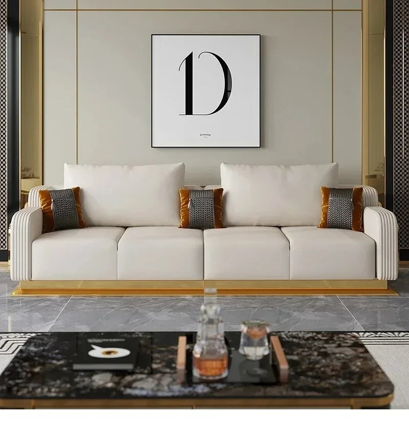 Modern Luxury Leather with Wooden Sofa