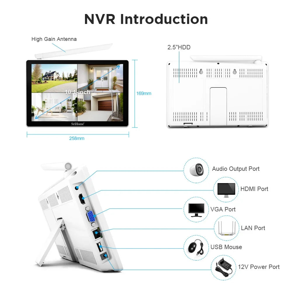 Srihome NVS010 5MP 10 Inch IPS Screen Wireless