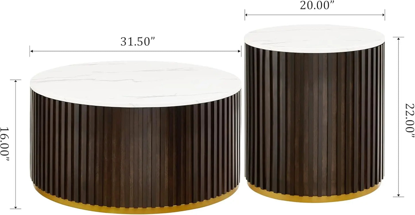 Round Wood Coffee Table Set of 2
