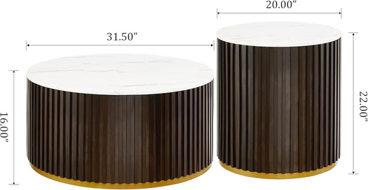 Round Wood Coffee Table Set of 2