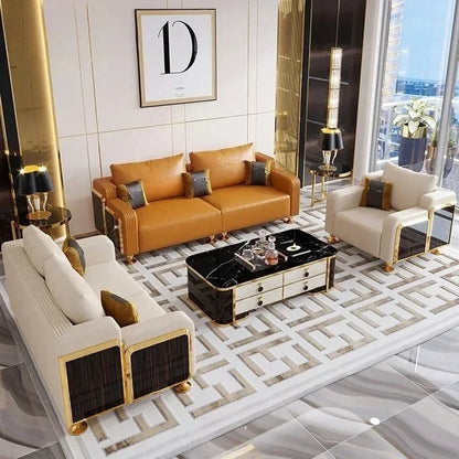 Modern Luxury Leather with Wooden Sofa