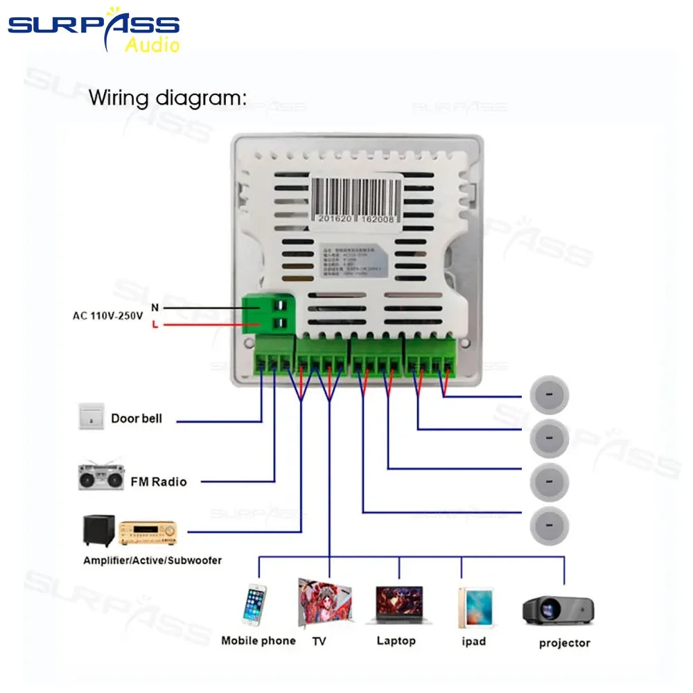 Bluetooth Wall Amplifier Smart Home Audio Mini Touch