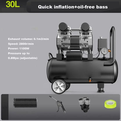 220V Silent Oil-freeCompressor 12/30/50L Portable