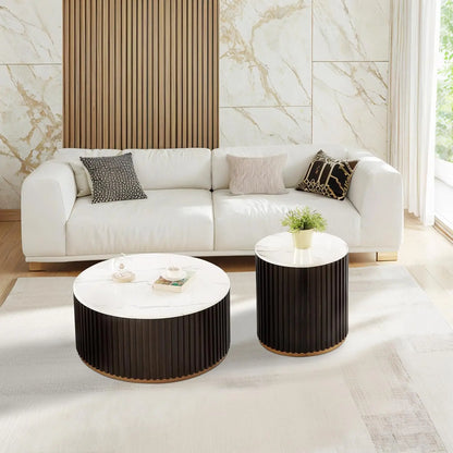 Round Wood Coffee Table Set of 2