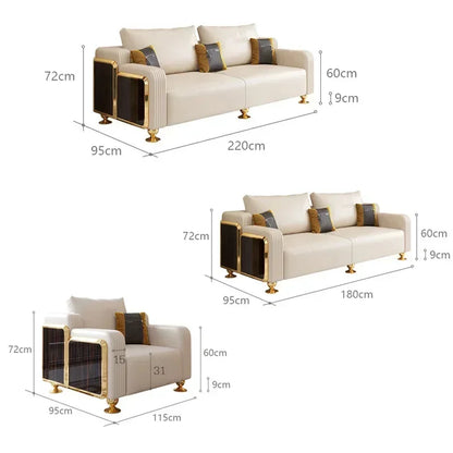 Modern Luxury Leather with Wooden Sofa