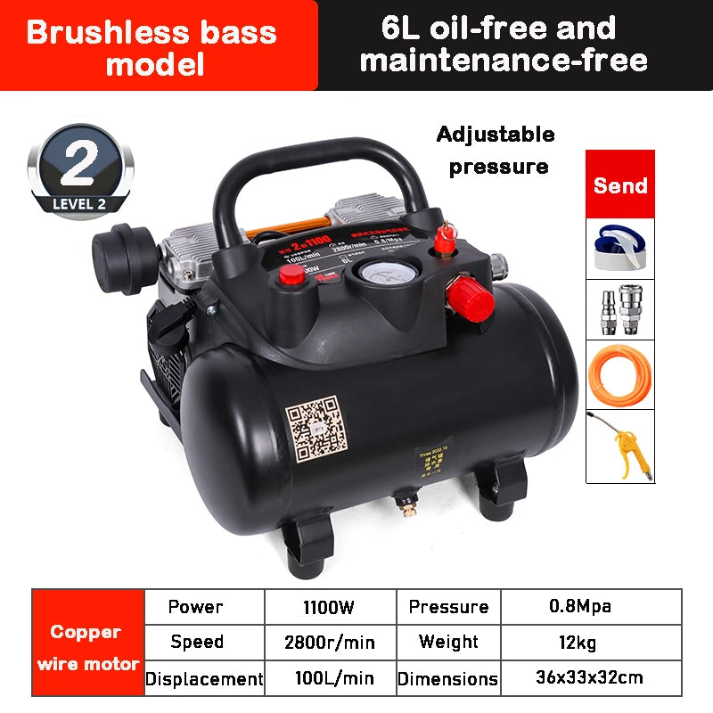 220V 1100W 8L Small Air Compressor 6L