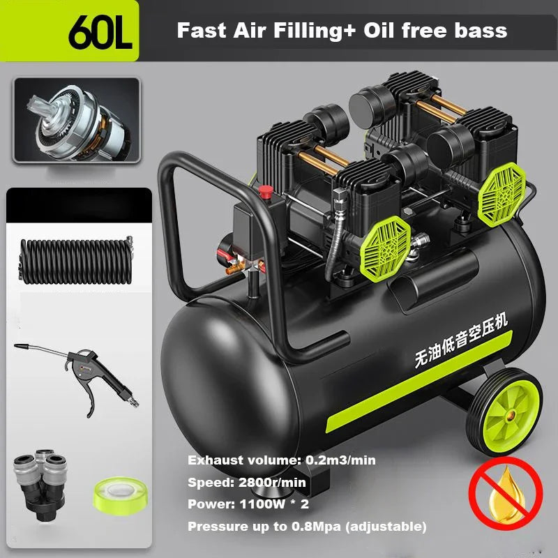 220V Silent Oil-freeCompressor 12/30/50L Portable