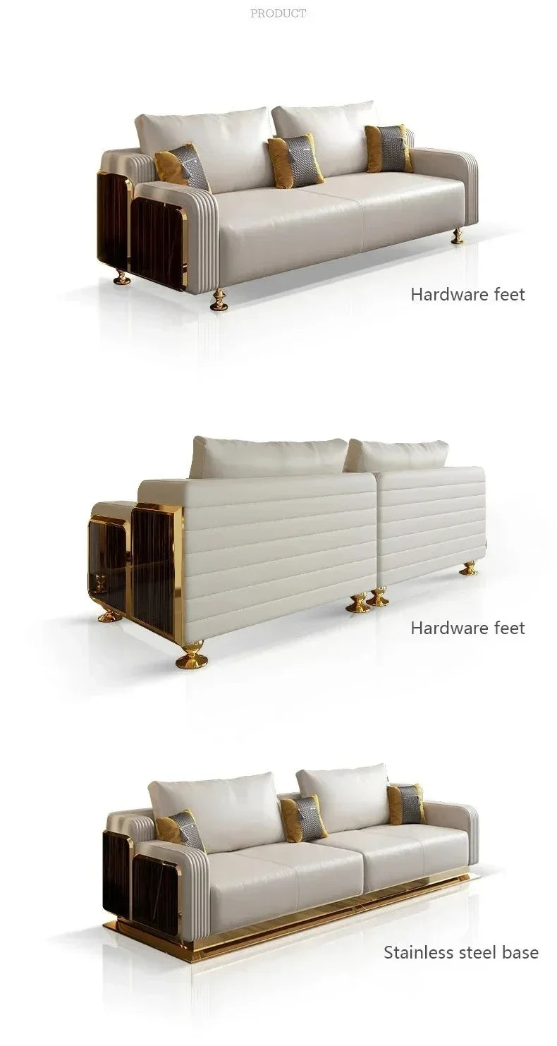 Modern Luxury Leather with Wooden Sofa