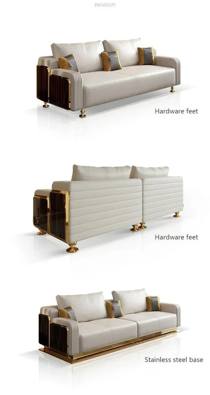 Modern Luxury Leather with Wooden Sofa