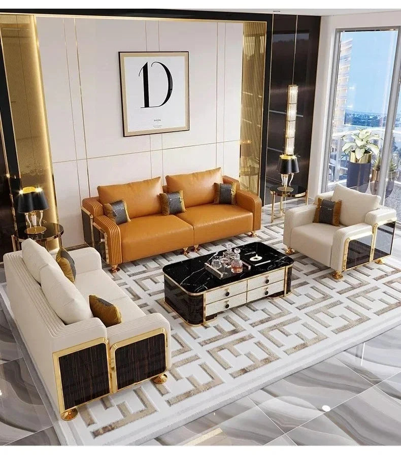 Modern Luxury Leather with Wooden Sofa