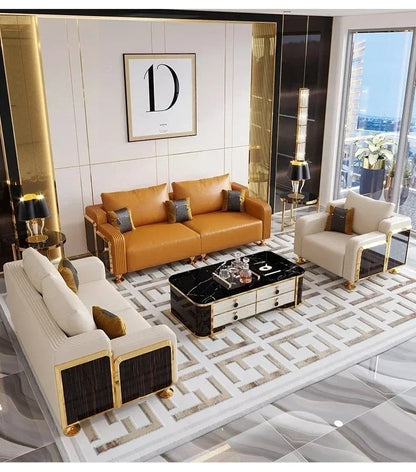 Modern Luxury Leather with Wooden Sofa