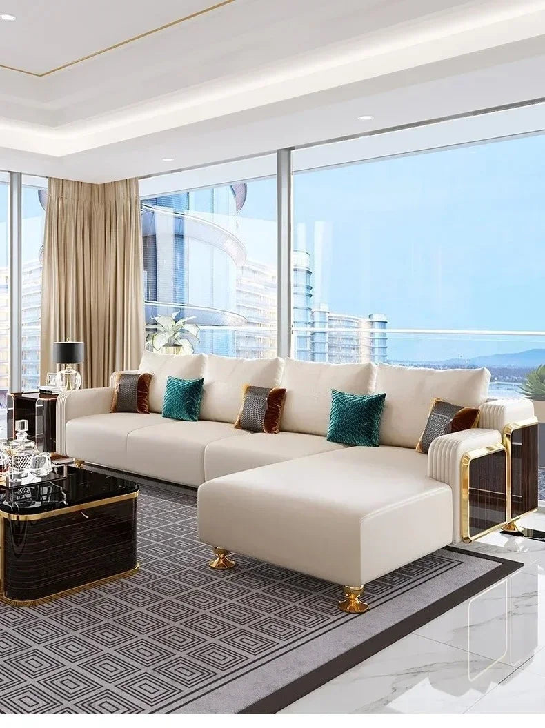 Modern Luxury Leather with Wooden Sofa