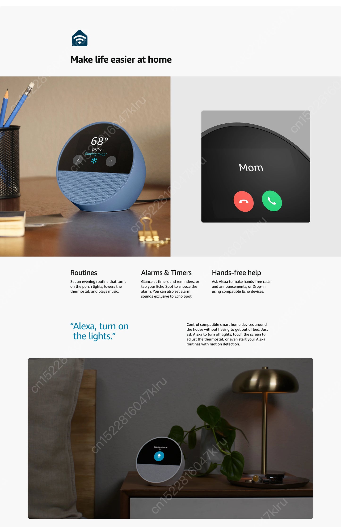 New Original Alexa Echo Spot Mini Wifi Home Alarm
