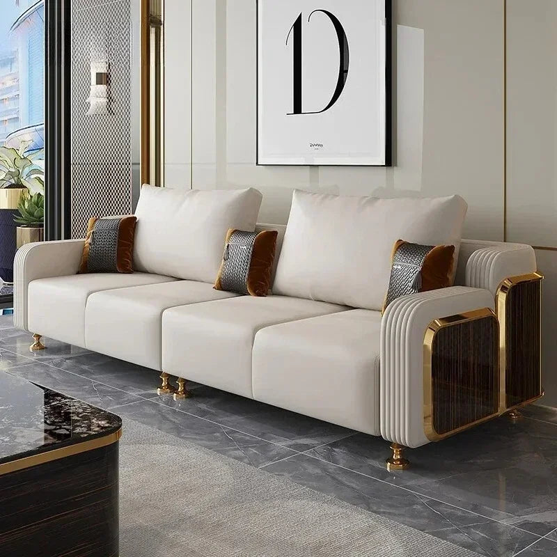 Modern Luxury Leather with Wooden Sofa