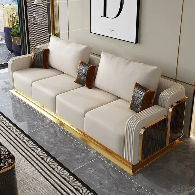 Modern Luxury Leather with Wooden Sofa