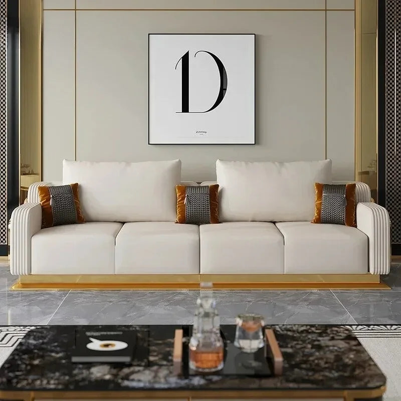 Modern Luxury Leather with Wooden Sofa