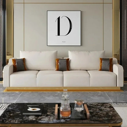Modern Luxury Leather with Wooden Sofa