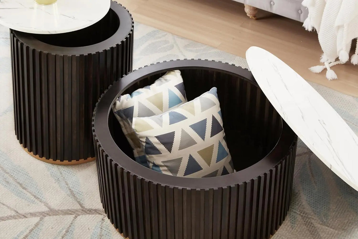 Round Wood Coffee Table Set of 2