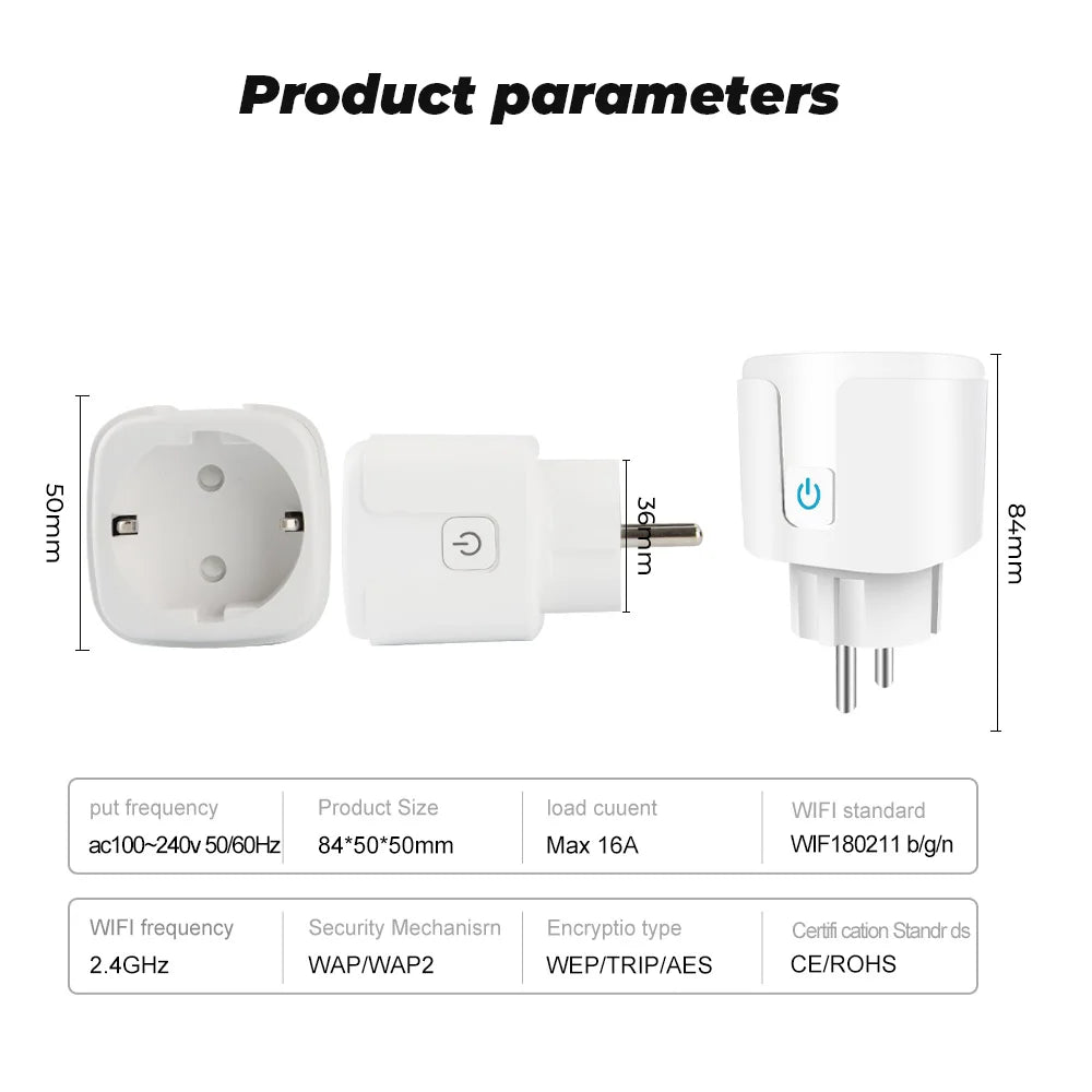 Tuya WiFi Smart Plug 16A/20A EU Smart Socket