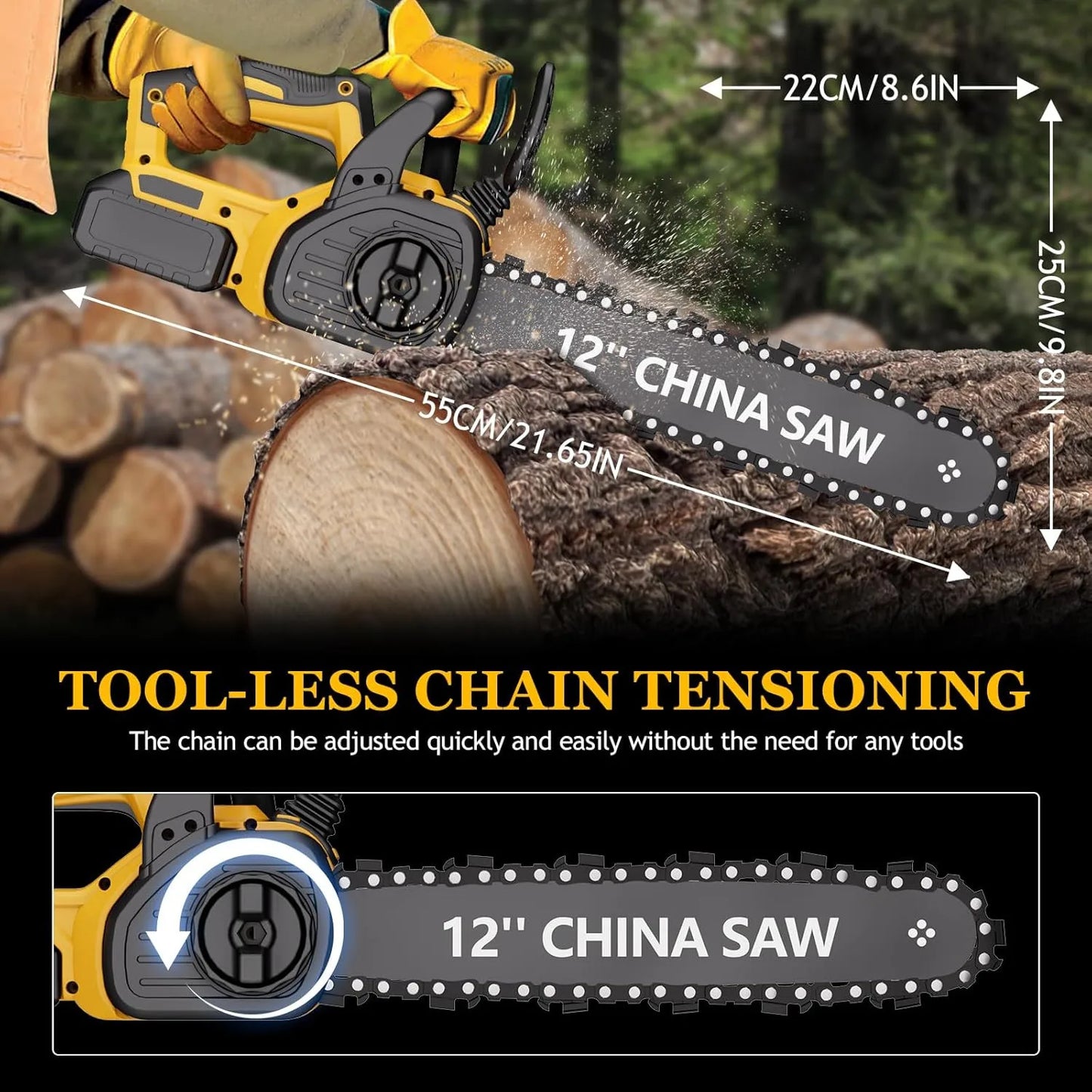 12" Cordless Chainsaw Handheld Garden Electric