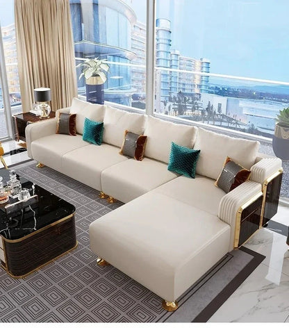 Modern Luxury Leather with Wooden Sofa