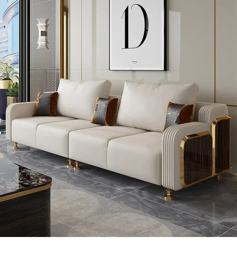 Modern Luxury Leather with Wooden Sofa