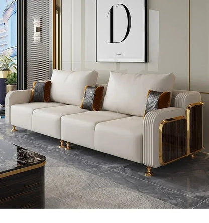 Modern Luxury Leather with Wooden Sofa