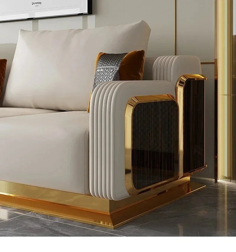 Modern Luxury Leather with Wooden Sofa