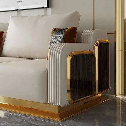 Modern Luxury Leather with Wooden Sofa