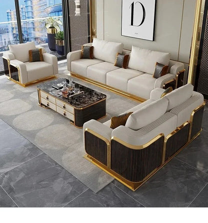 Modern Luxury Leather with Wooden Sofa