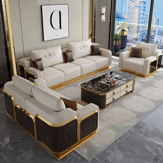 Modern Luxury Leather with Wooden Sofa