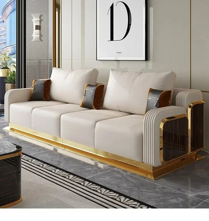 Modern Luxury Leather with Wooden Sofa
