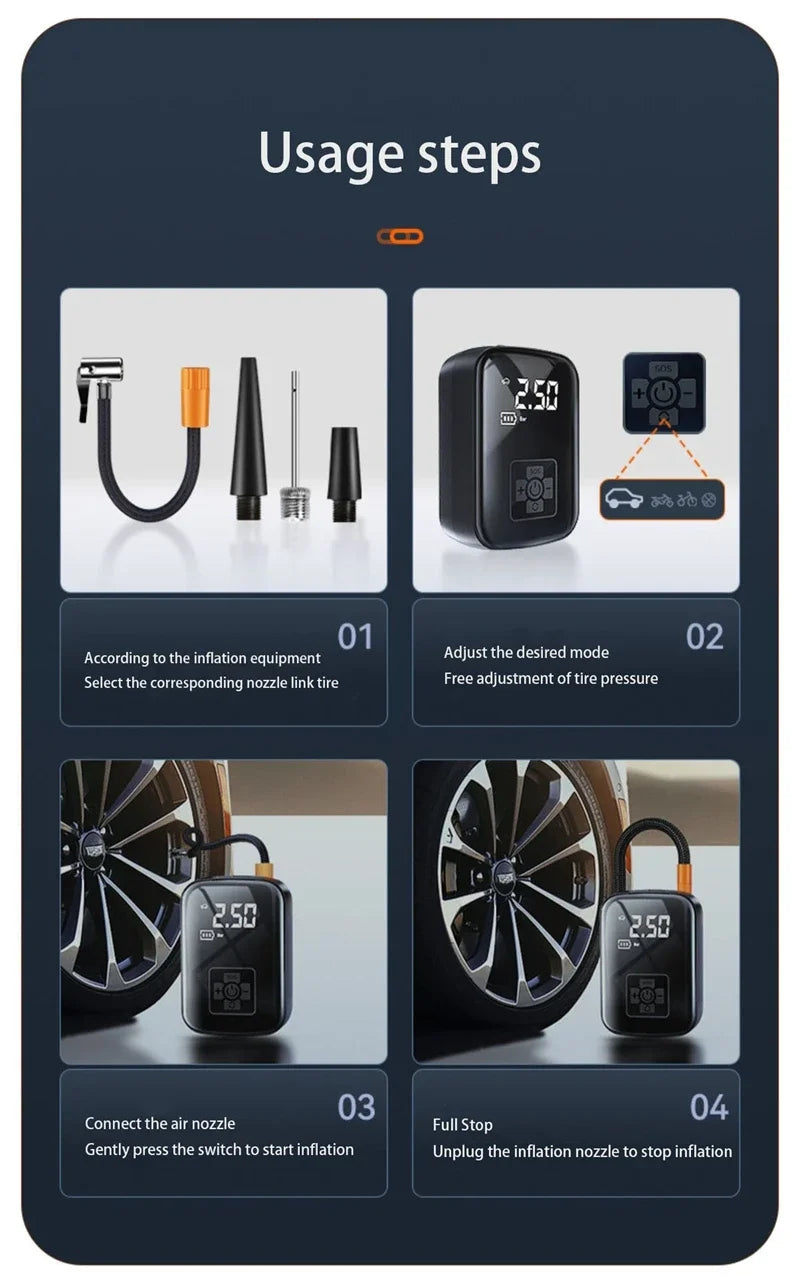 Car Tire Inflator Mini Air Compressor 12V